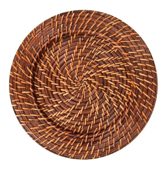 Sousplat Redondo Mundiart Rattan Bambu Marrom Escuro 32x32cm
