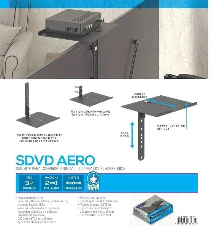 Suporte Para Acessórios Conversor Digital Dvd Blu-ray