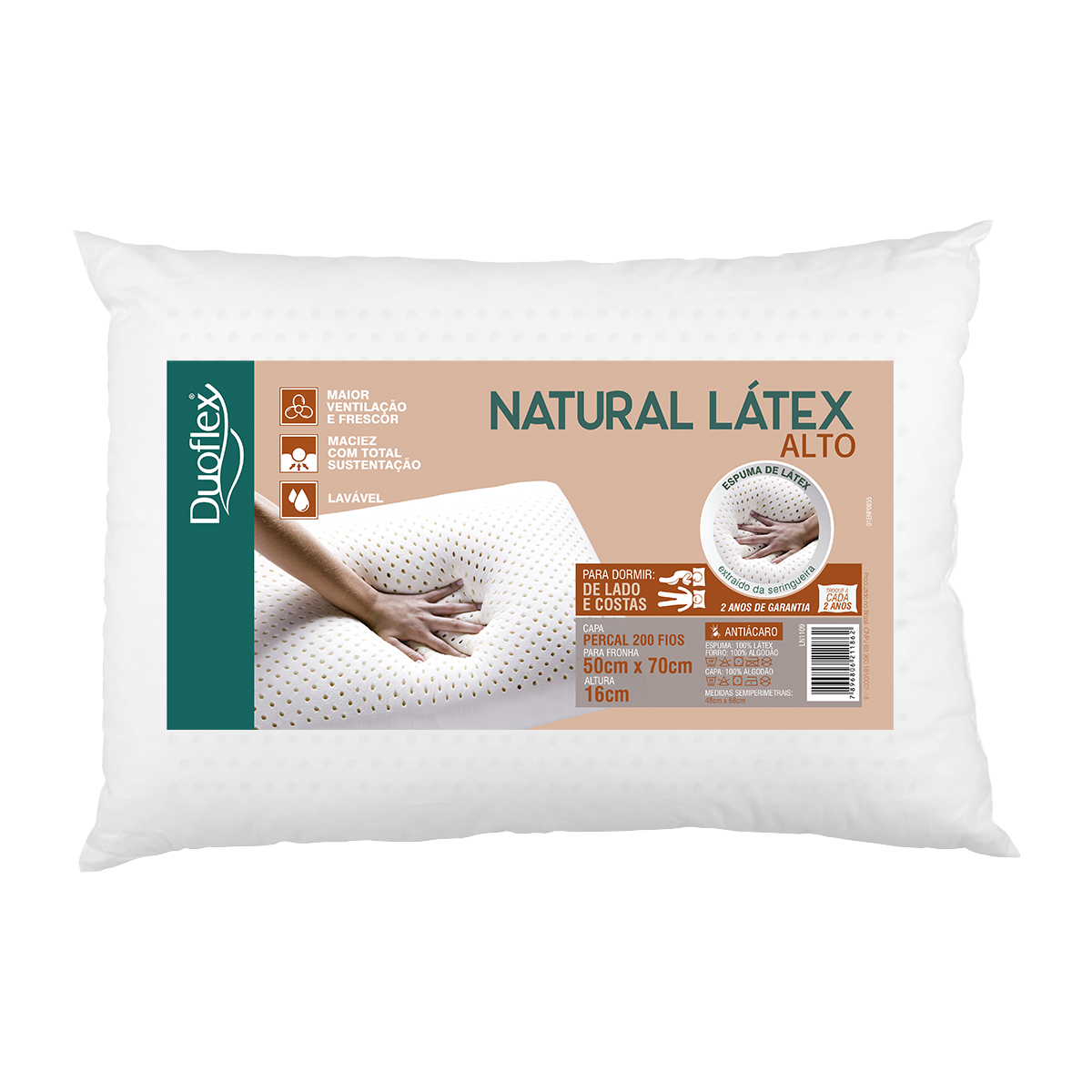 Travesseiro Natural Látex 50x70x16 Duoflex (e-com) Ln1109