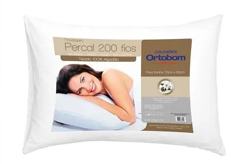 Travesseiro Ortobom Percal 200 Fios Tradicional 70cm X 20cm Cor Branco